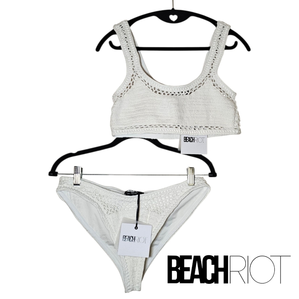 Beach Riot Woman's Swimsuit White Crochet Top And Bottom Bikini Set•NWT•Medium - Picture 9 of 12